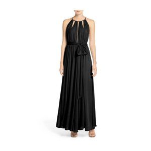 Lulus Gold Metallic Halter Neck Chiffon Gown